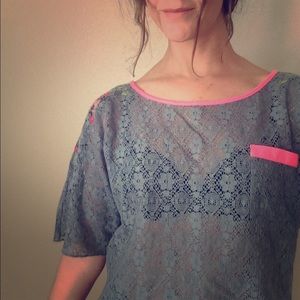 Free People Pewter Blue Lace Top