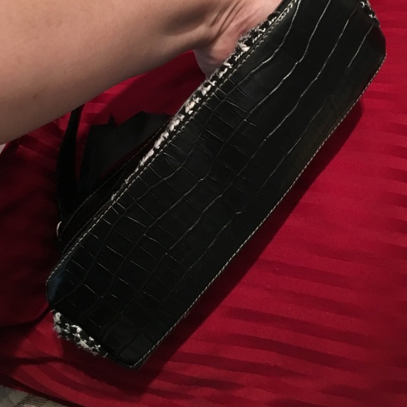 Black/white tweed & patent texture leather handbag - Picture 4 of 4