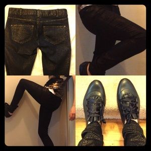 Free People faded gold leopard skinny jeans