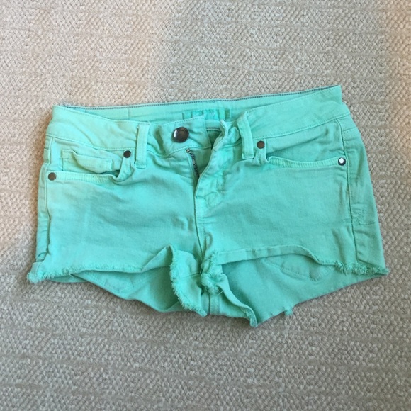 mint green jean shorts