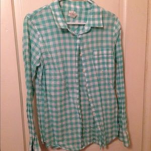 J. Crew, turquoise & white gingham shirt