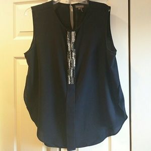 Vince Camuto Navy Beaded Blouse