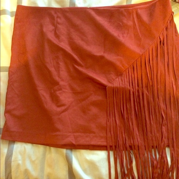 Faux suede fringe skirt