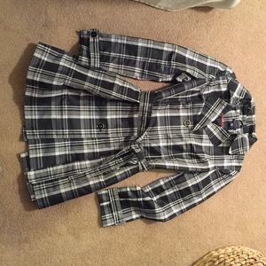 Never worn black and white plaid trench jacket