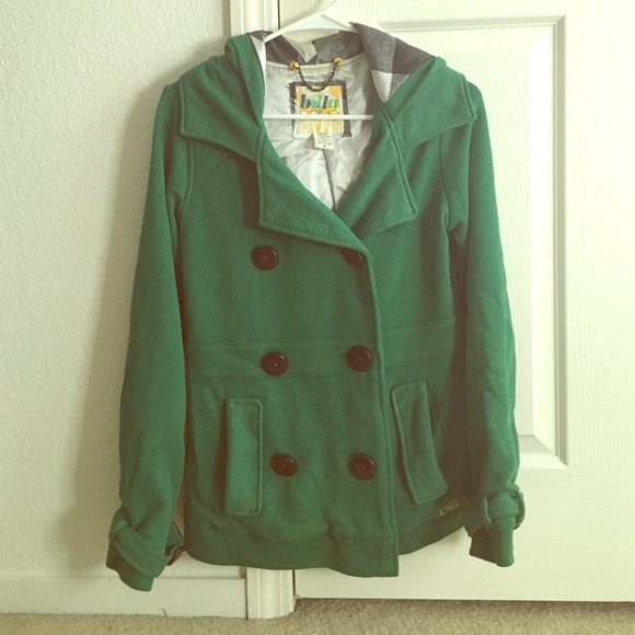 Green Billabong jacket with plaid hood - Picture 1 of 4