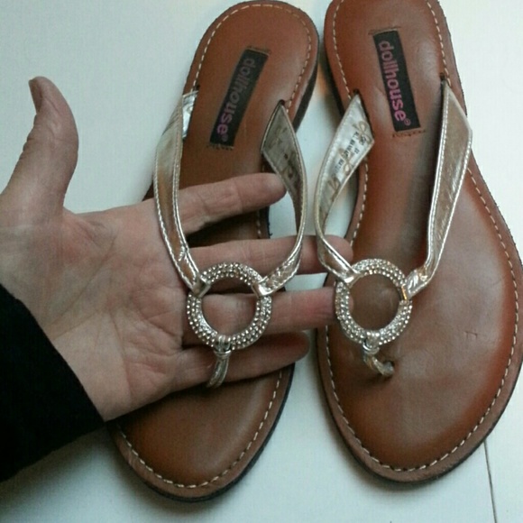 Silver sandals with rhinestone accent
