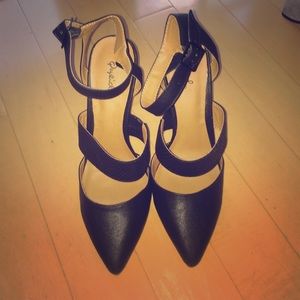 Strappy pointy toe pumps