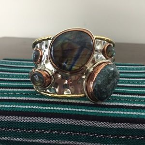 TRUE jewelry Hammered Gemstone Statement Bracelet