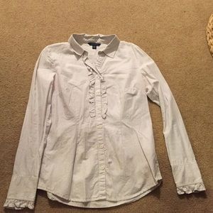 Stripes ruffle button down