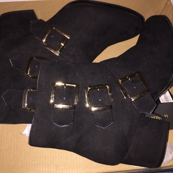 Black booties with/ gold buckles