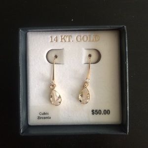 14 KT. Gold Cubic Zirconia Drop Earrings