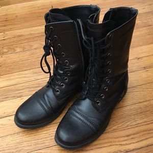 Black pleather combat boots