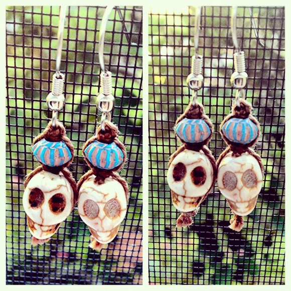 White magnesite skull earrings