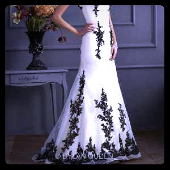 White Mermaid Dress with Black Lace