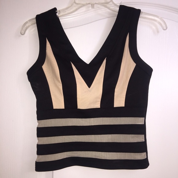 Tops - Black & Nude Mesh Crop Top