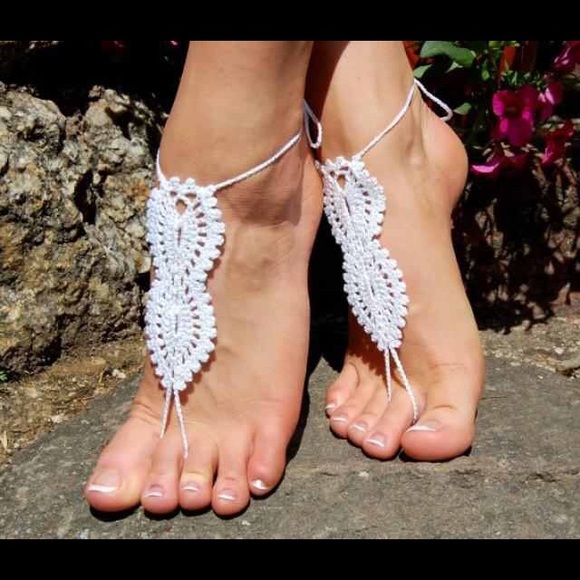 White Lace Crochet Barefoot Sandals