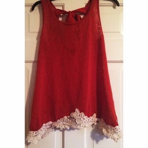 Burnt Orange Tank w/ crochet trim and how back//M