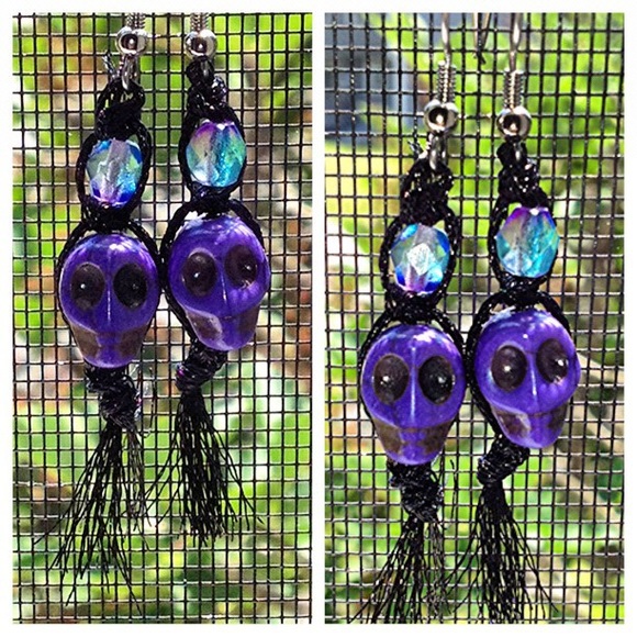 Purple Stone Skull Earrings