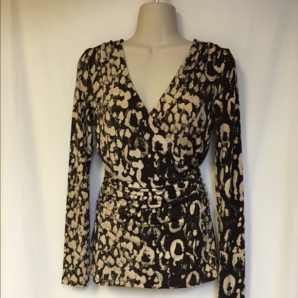 Fitted Faux Wrap Long Sleeve Animal Print Top - Picture 1 of 4