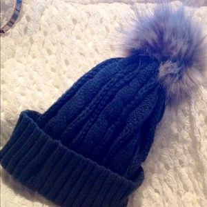 Charcoal Cable Knit Pom Pom Beanie