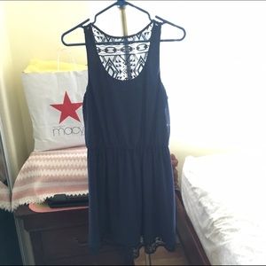 Navy blue dress with laced Aztec design