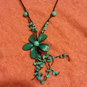 Turquoise and leather necklace