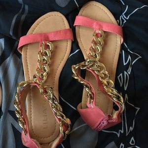 pink sandals gold chains