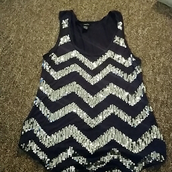 Navy and silver sequin chevron top