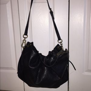 Black leather slouchy tote bag
