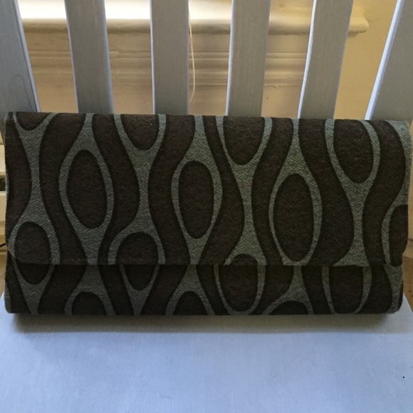 Angela Adams gray and blue patterned clutch