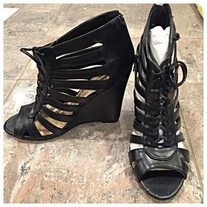 Black caged heel sandals