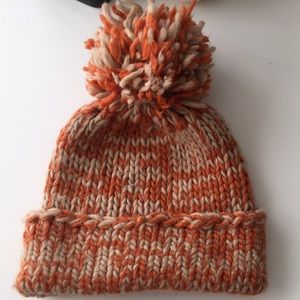 Anthropologie Orange & Creme Pom Beanie