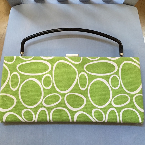 Angela Adams green and white clutch