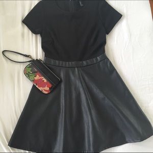 F21 Black Faux Leather Skater Dress