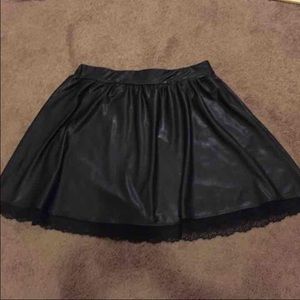 Faux Leather Skirt with Lace Detail