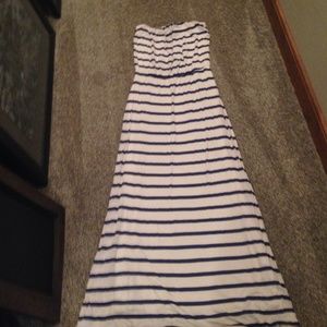 Velvet medium navy white stripe dress