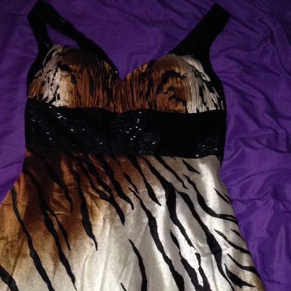 Brown and Black Silky Zebra Dress