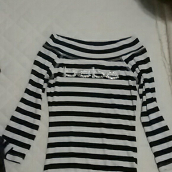Bebe b&w striped boatneck 3/4 sleeve shirt