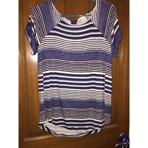 blue and black striped shirt