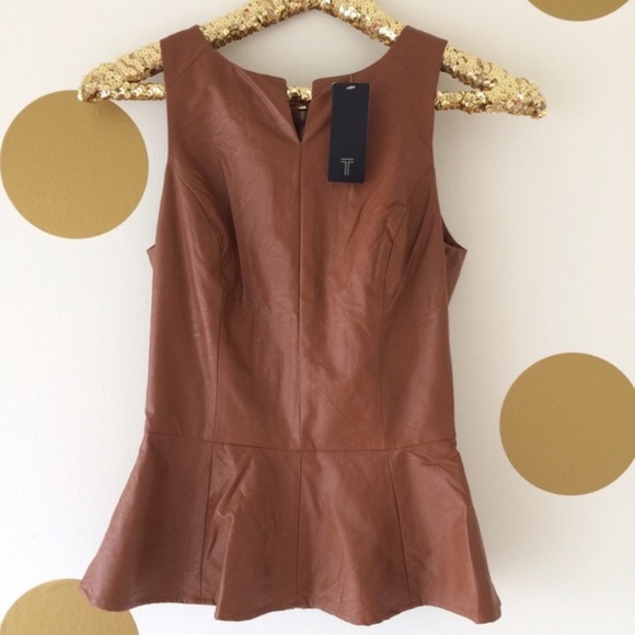 Camel Vegan Leather Peplum Tank