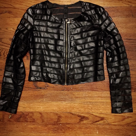Faux Leather Stripped Jacket