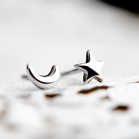 Urban Outfitters Jewelry - Sterling Silver Dainty Moon & Star Earrings