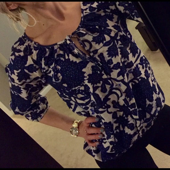 LOFT Purple Cream Floral Print Blouse Top XS