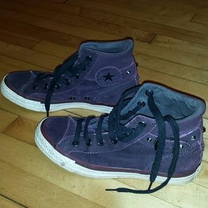 Purple suede high top converse