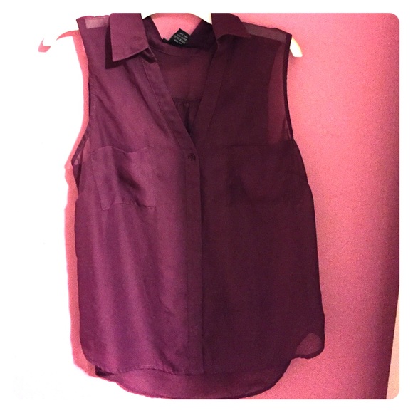 sleeveless see-through purple top