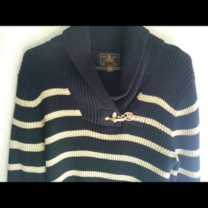 Ralph Lauren black & gold shawl collared sweater
