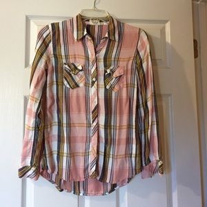 Pink and Navy plaid shirt