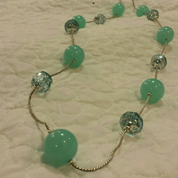 Blue beaded long necklace