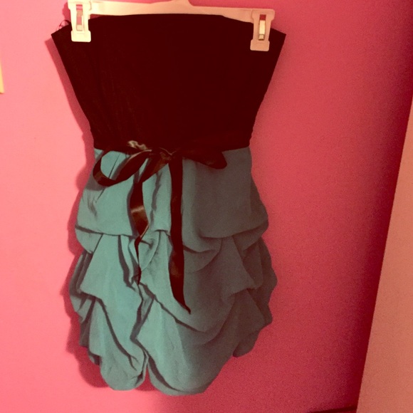 Strapless Blue and Black Party Dress
