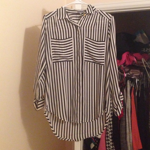 Black-and-white striped collared dress shirt